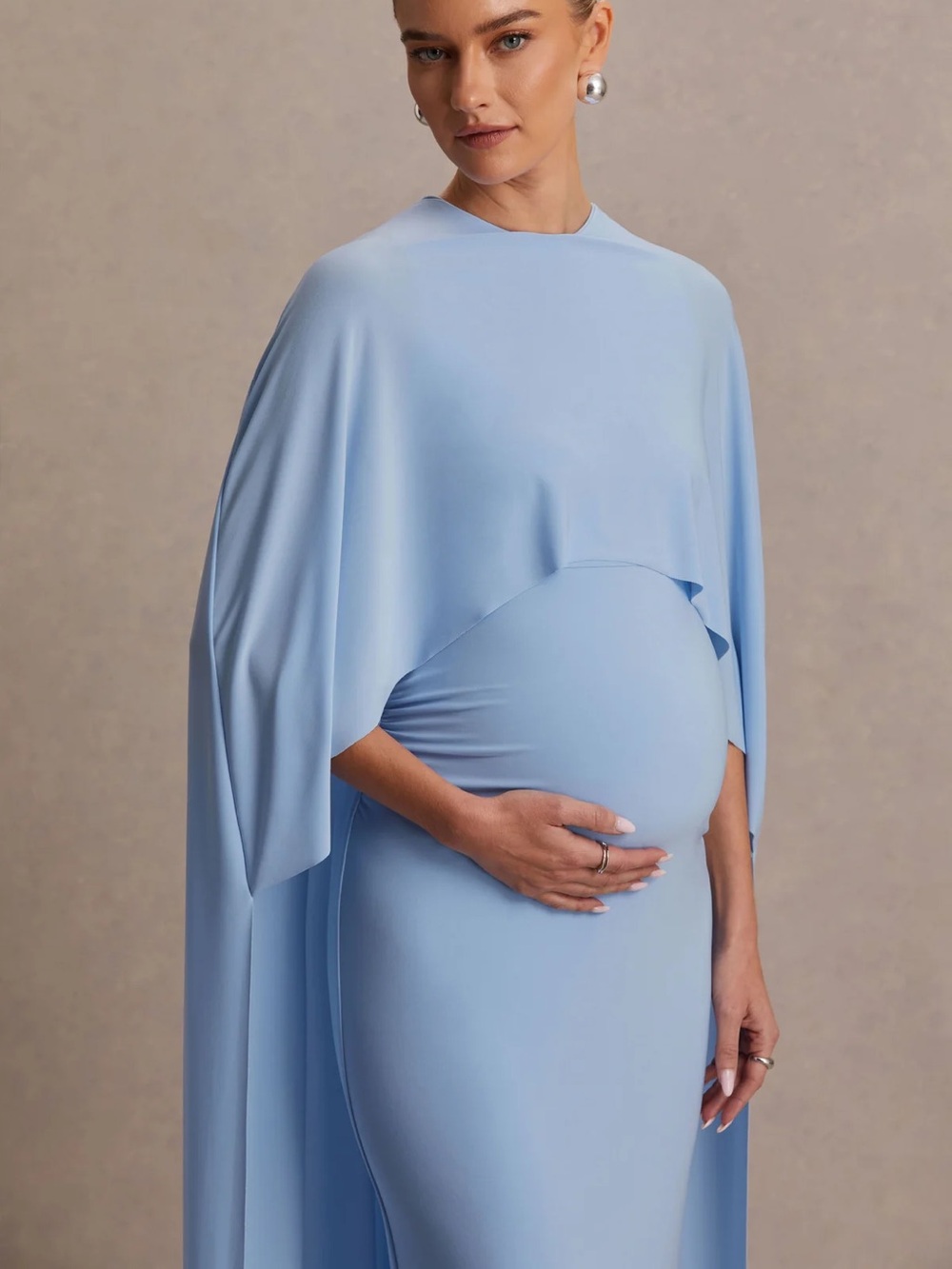 CLUB L LONDON PADMA POWDER BLUE DRAPED MATERNITY MAXI DRESS WITH CAPE SLEEVES - Picture 6 of 11